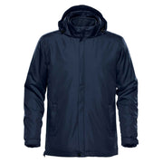 Navy hybrid coat on a white background