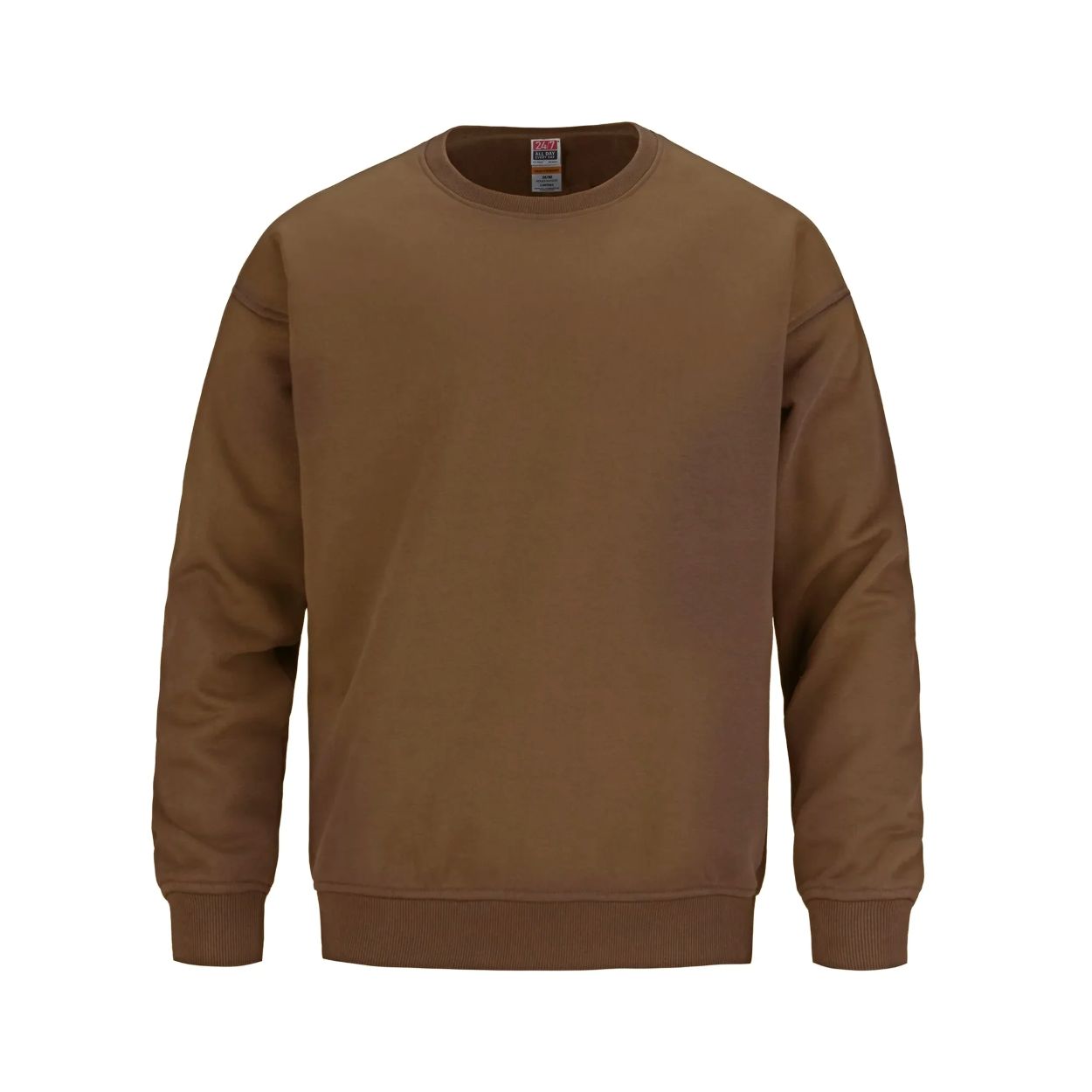 Caramel crewneck sweater on a white background