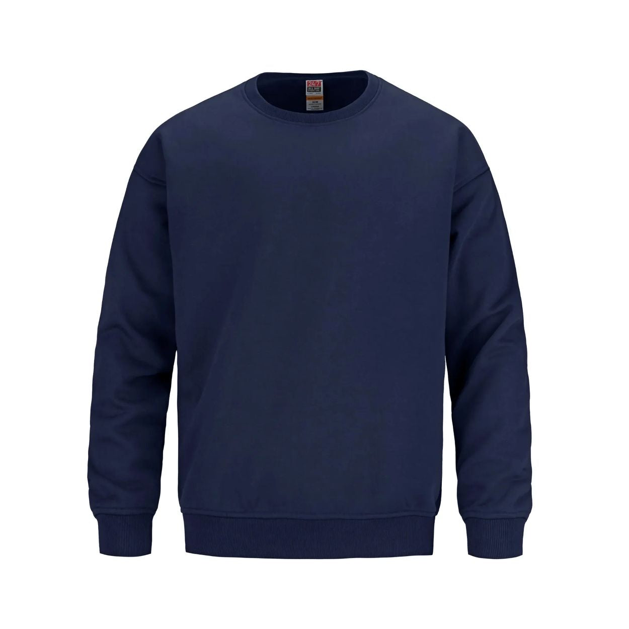 Navy crewneck sweater on a white background