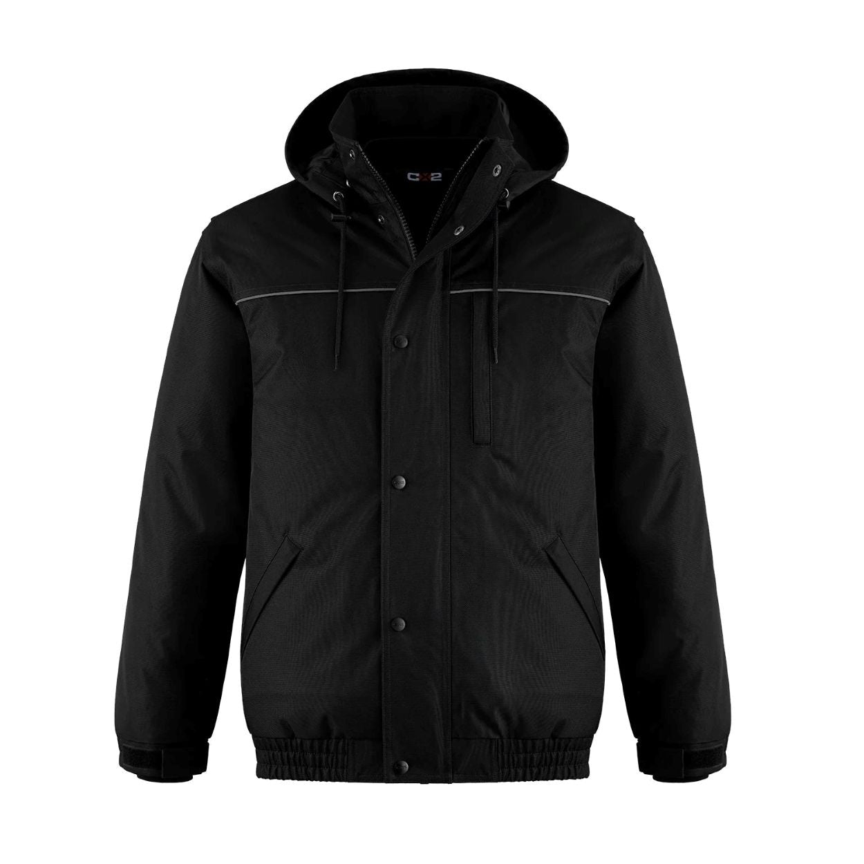 Black hybrid coat on a white background