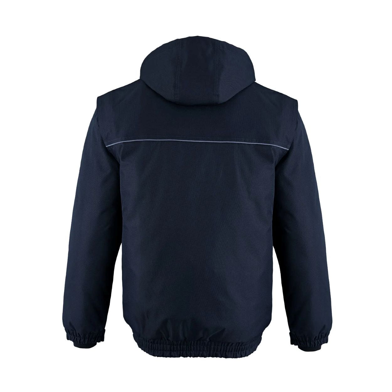 Navy hybrid coat on a white background