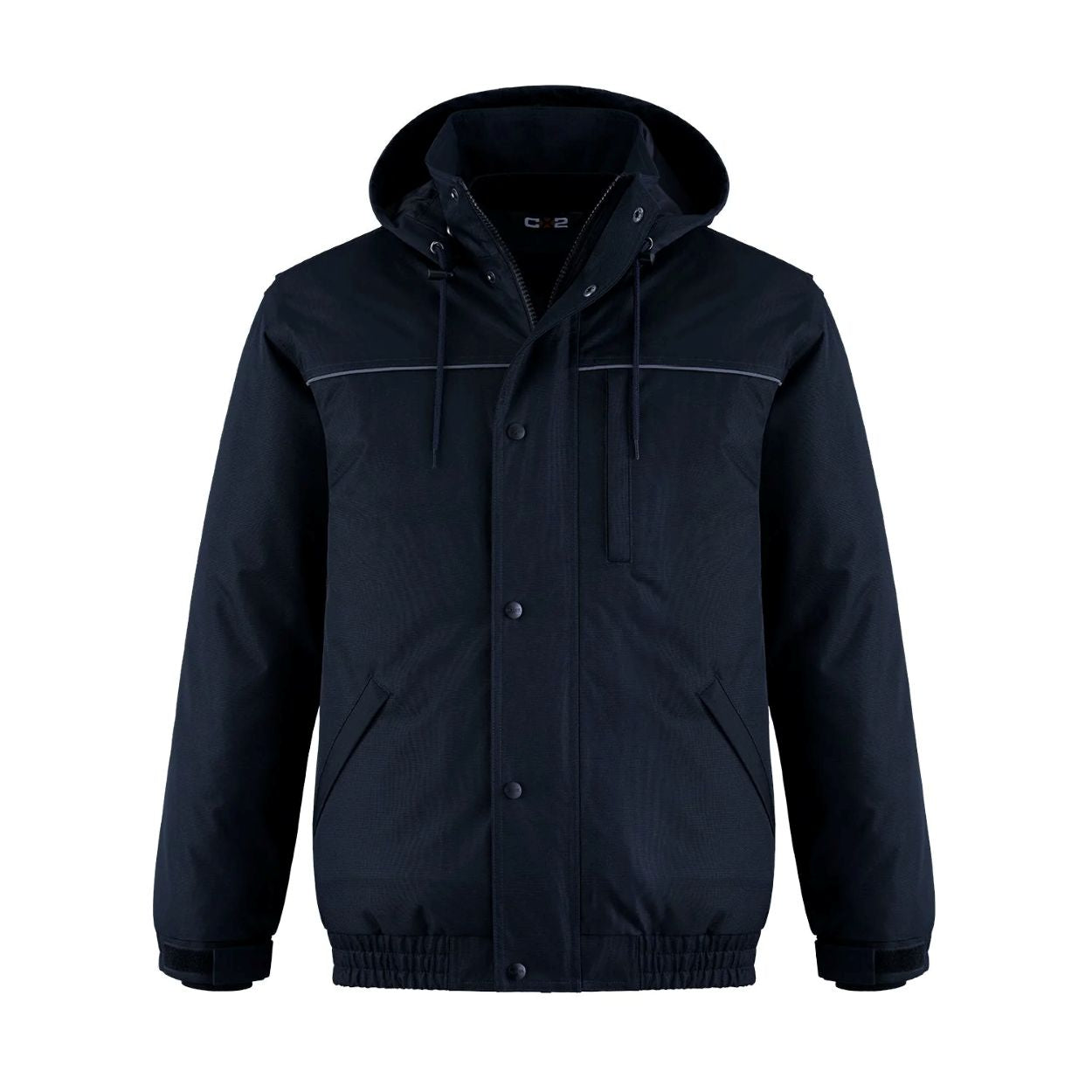 Navy hybrid coat on a white background