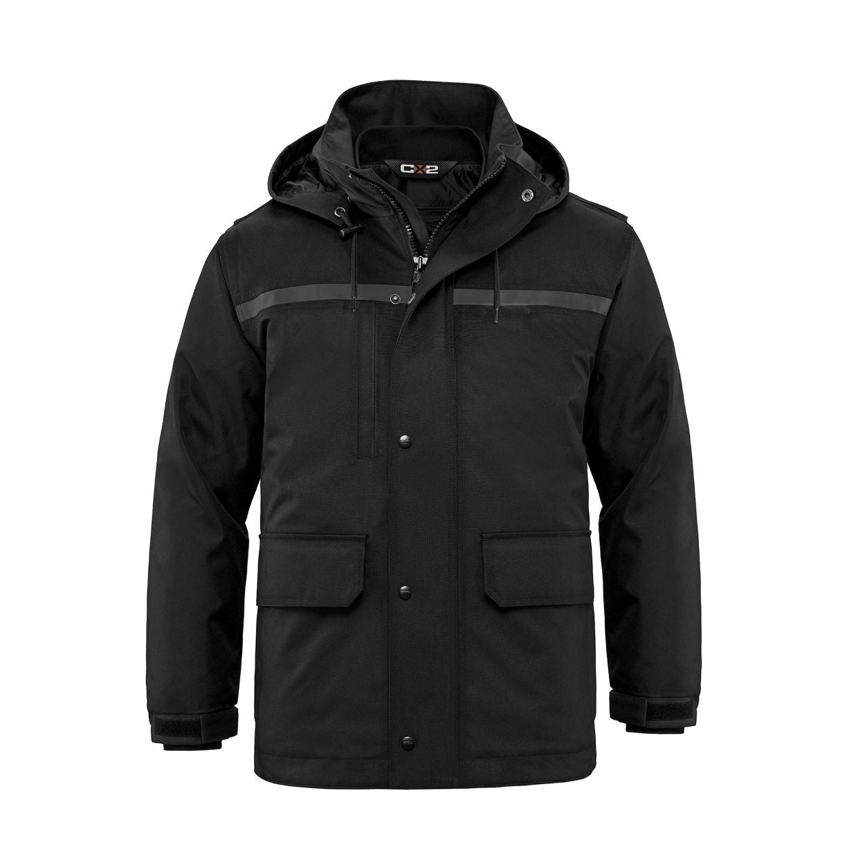 Black hybrid coat on a white background