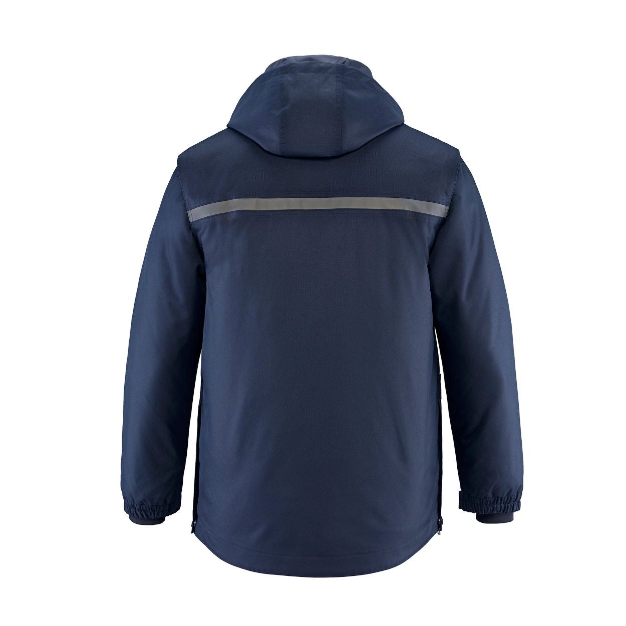 Navy hybrid coat on a white background