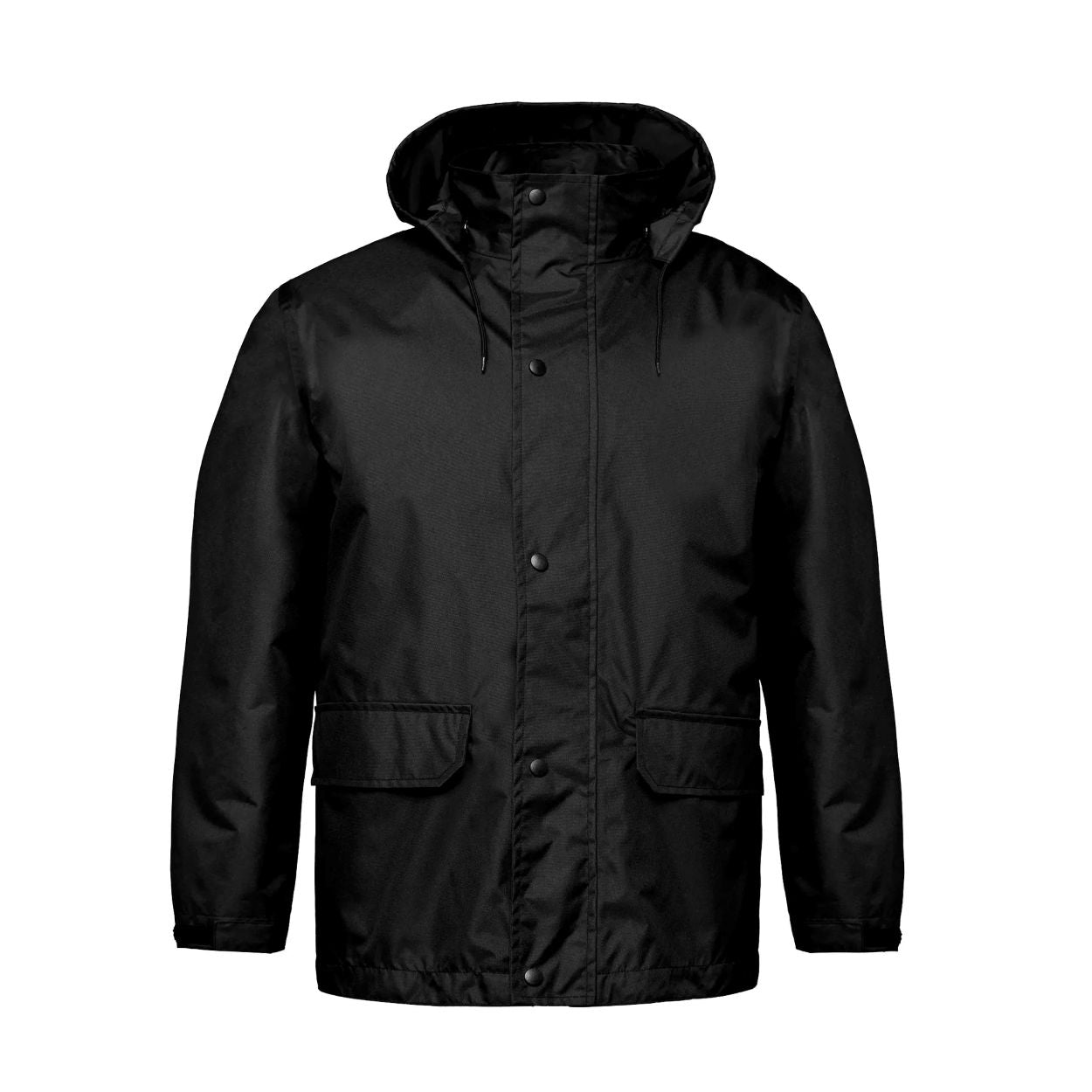 Black rain jacket on a white background