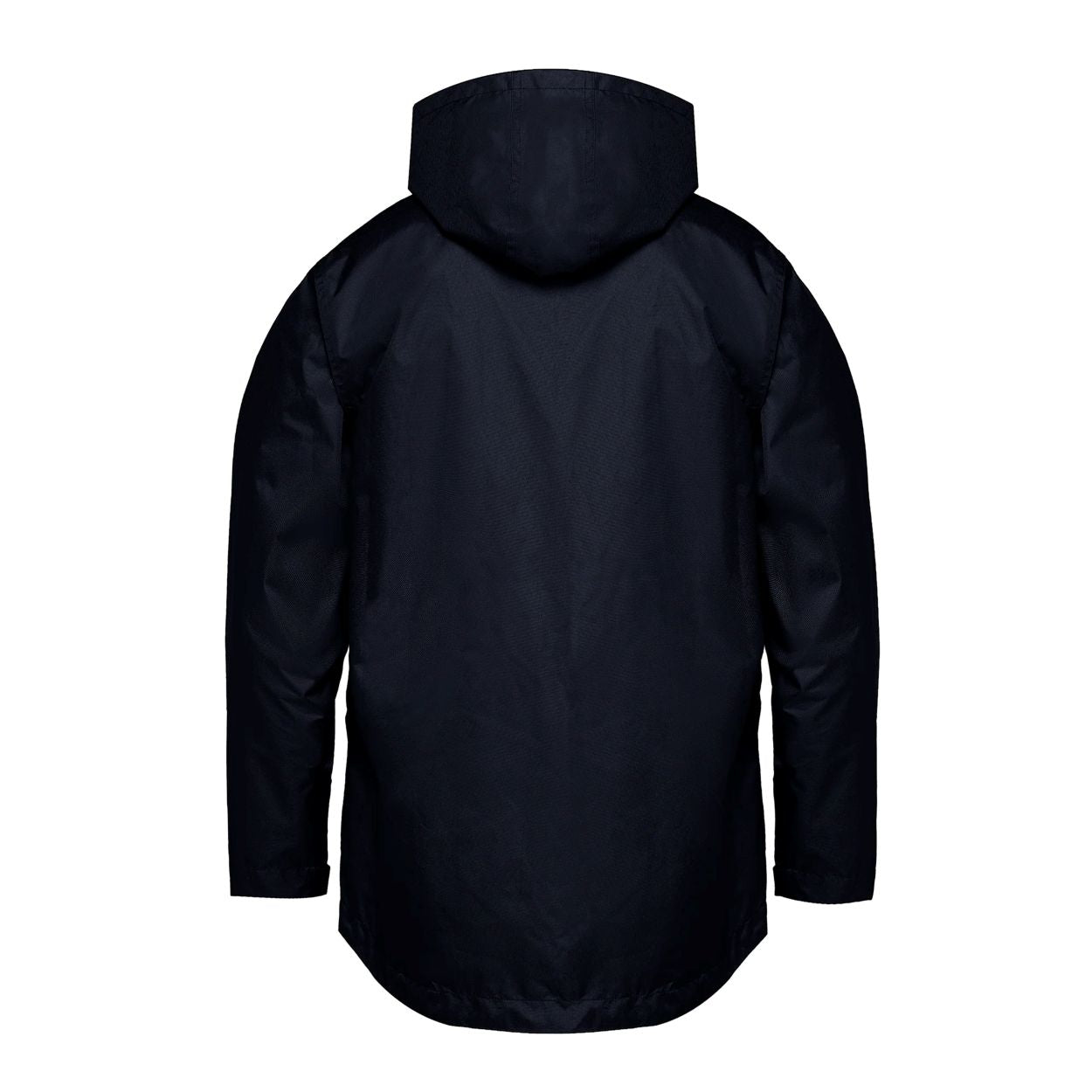 Navy rain jacket on a white background