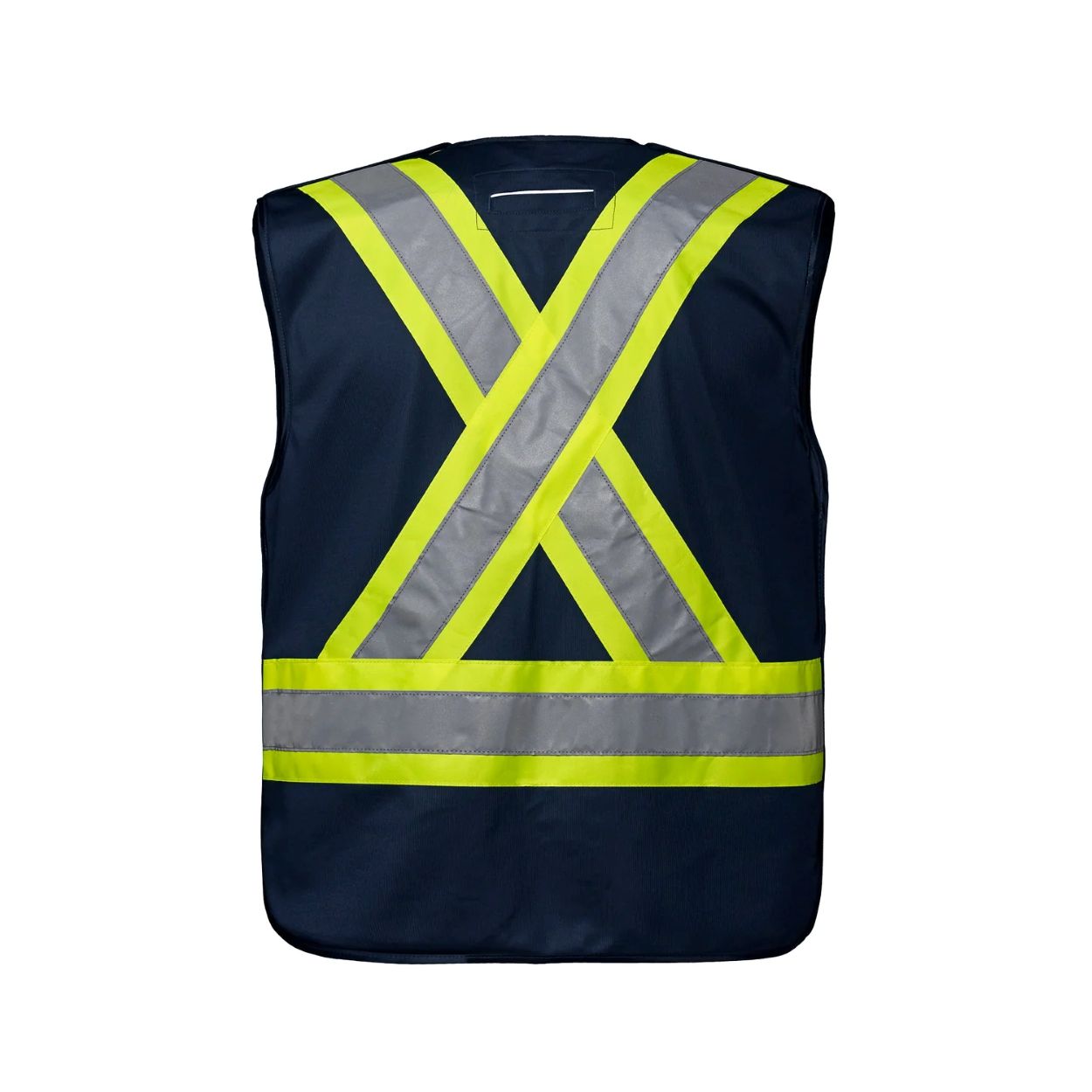 Hi-vis navy vest on a white background