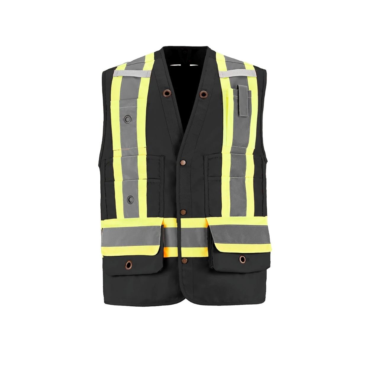 Hi-vis black vest on a white background