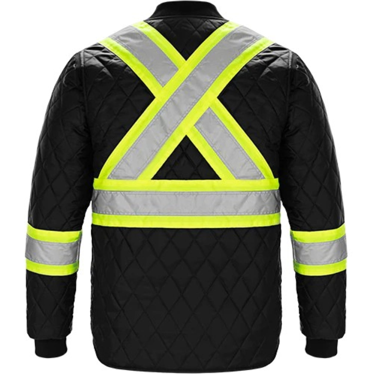 Hi-vis black refrigeration jacket on a white background