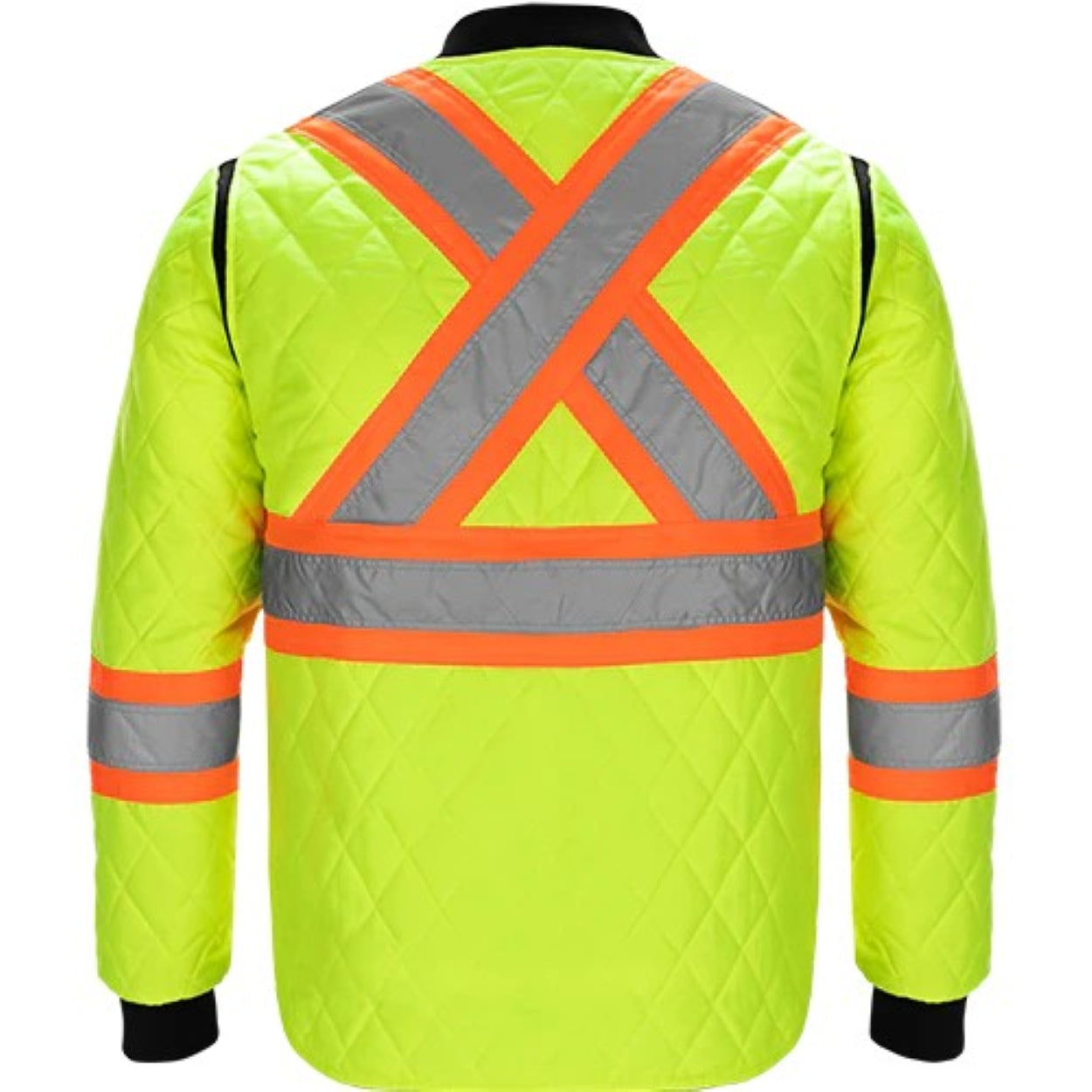 Hi-vis yellow refrigeration jacket on a white background