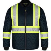 Hi-vis navy refrigeration jacket on a white background