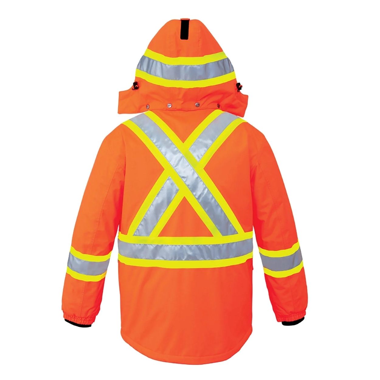 Hi-vis orange winter coat on a white background