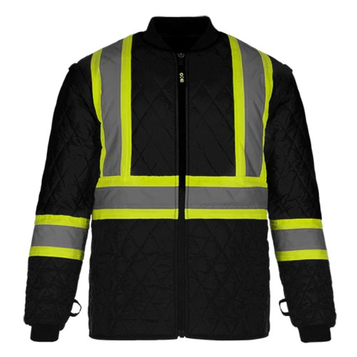 Hi-vis black hybrid coat on a white background