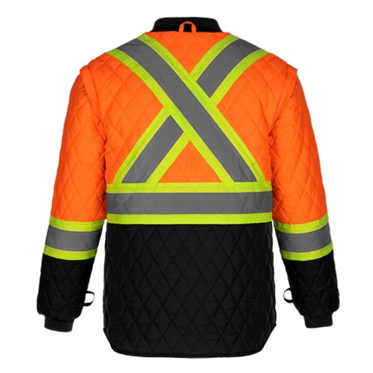 Hi-vis orange hybrid coat on a white background