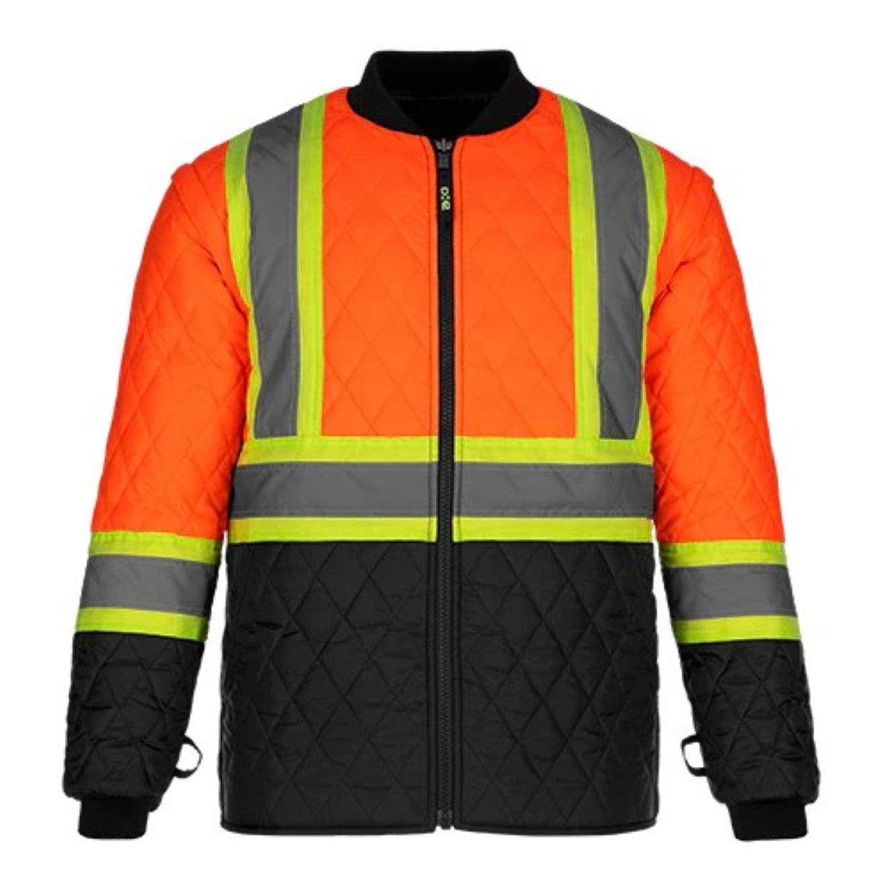 Hi-vis orange hybrid coat on a white background