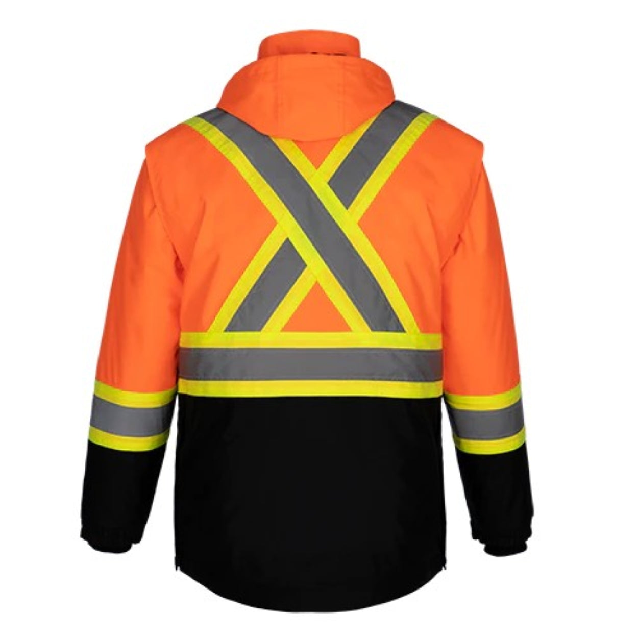 Hi-vis orange hybrid coat on a white background