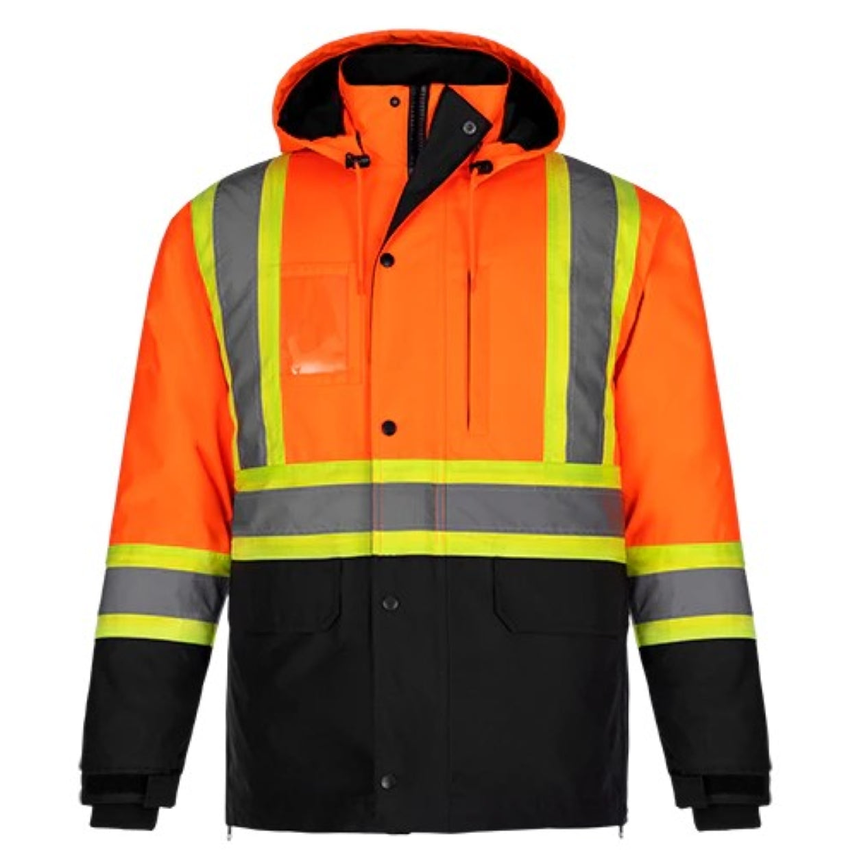 Hi-vis orange hybrid coat on a white background