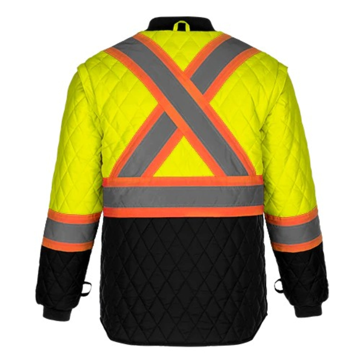 Hi-vis yellow hybrid coat on a white background