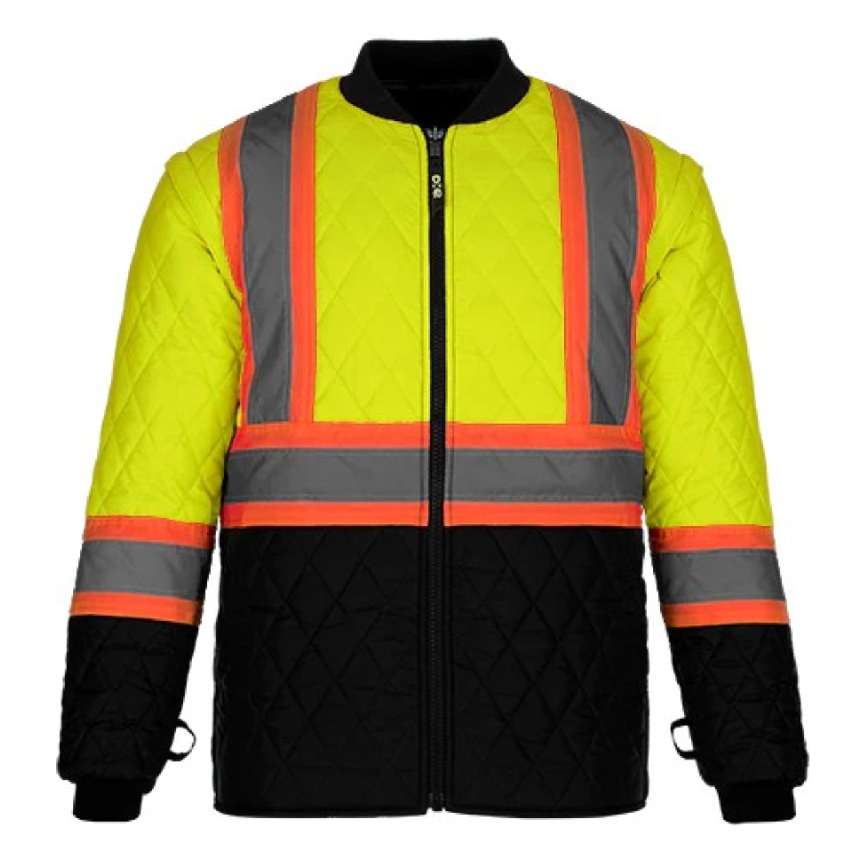 Hi-vis yellow hybrid coat on a white background