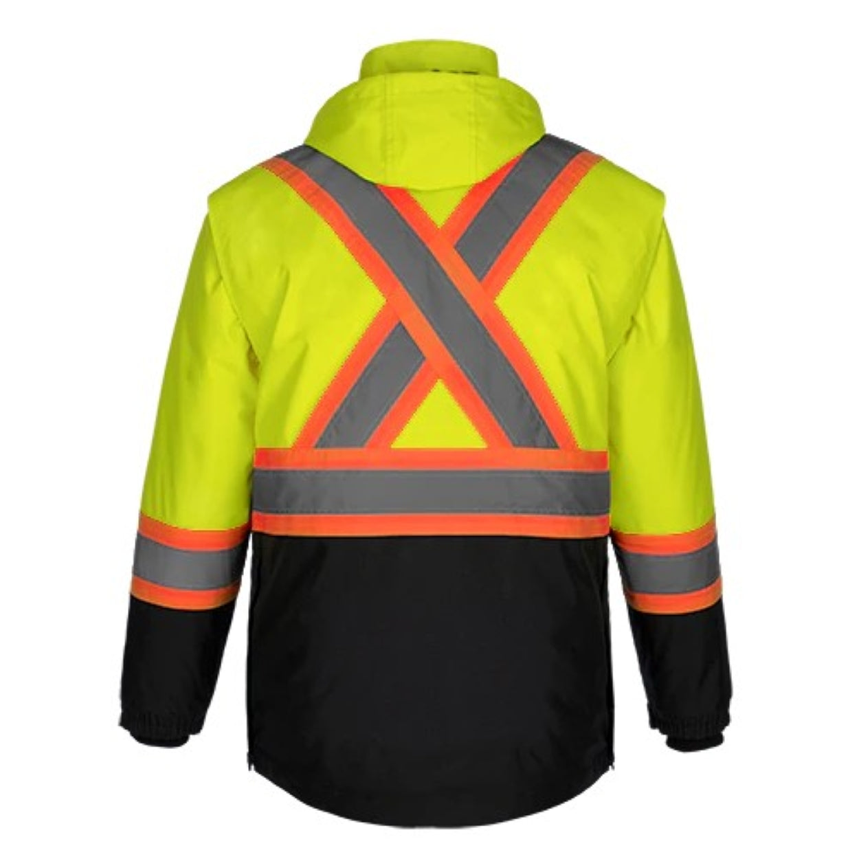 Hi-vis yellow hybrid coat on a white background