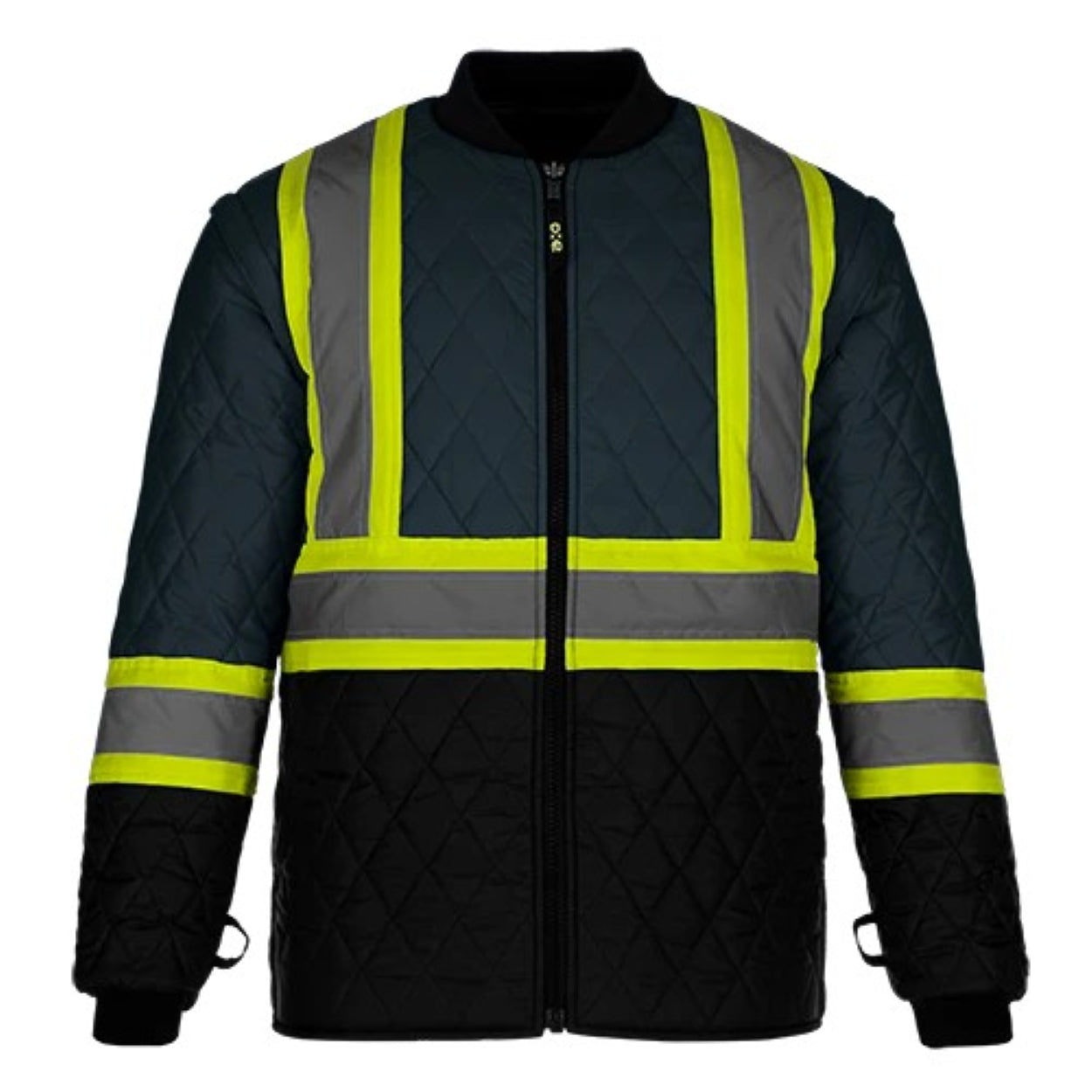 Hi-vis navy hybrid coat on a white background