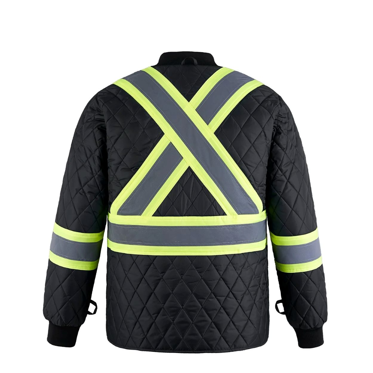 Hi-vis black hybrid coat on a white background