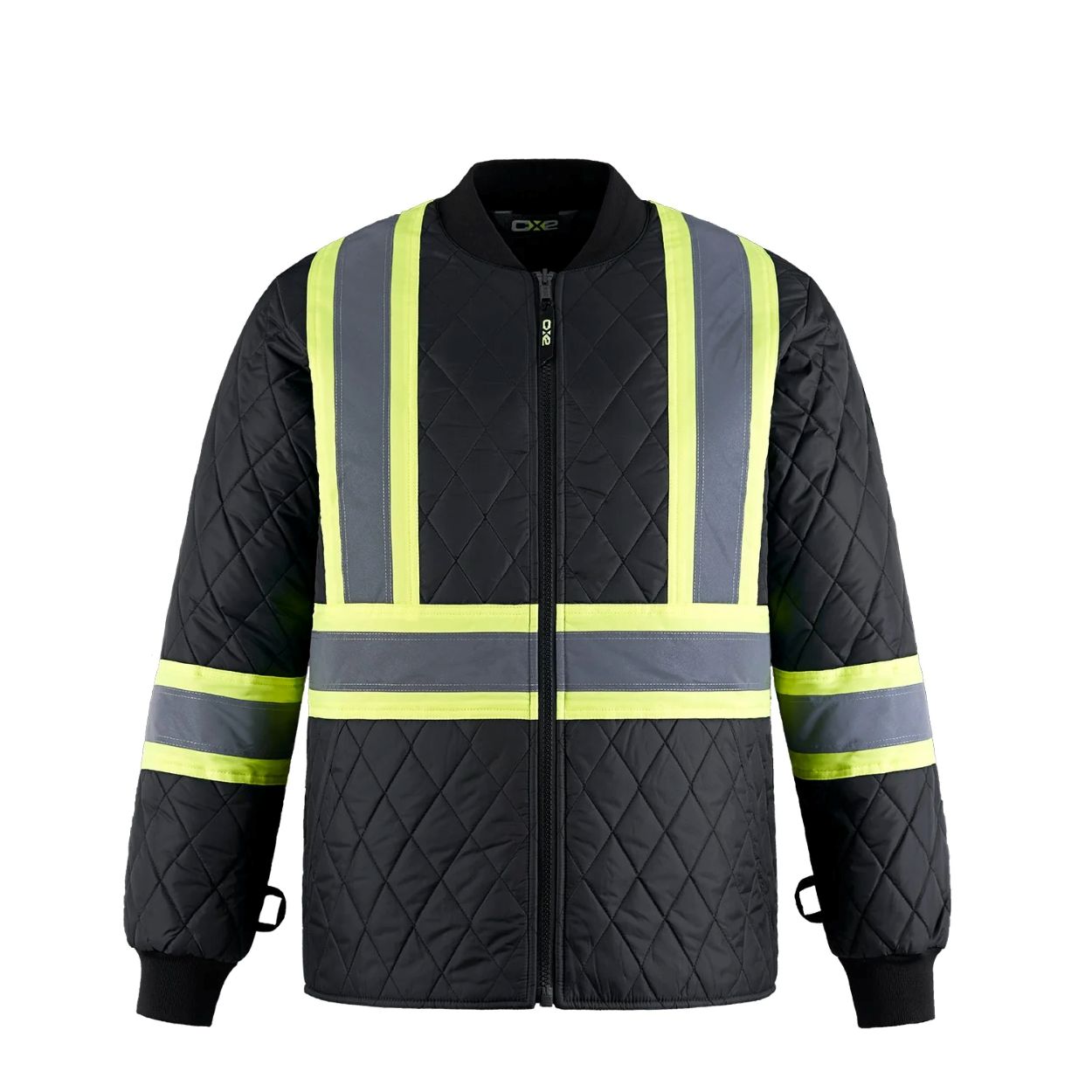 Hi-vis black hybrid coat on a white background
