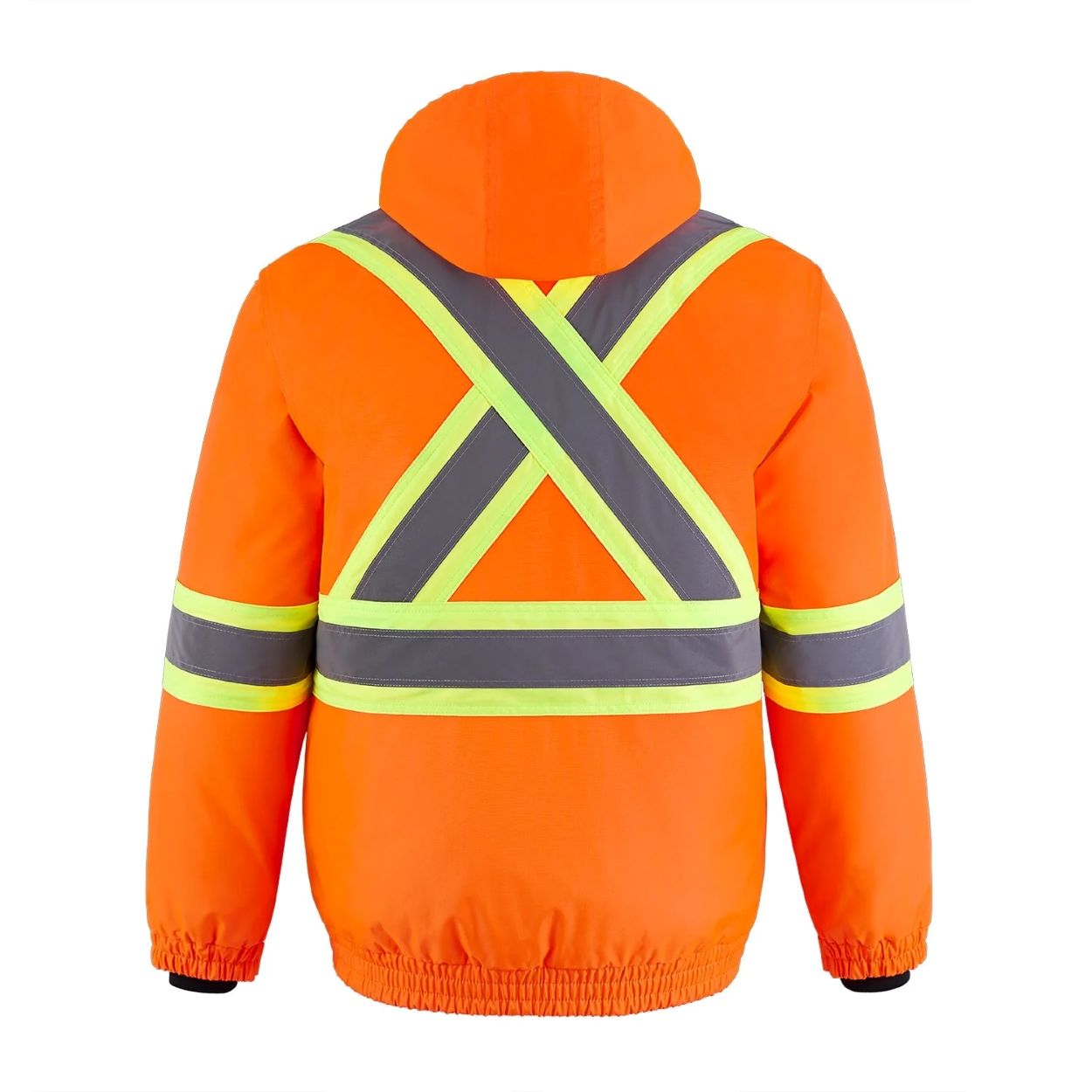Hi-vis orange hybrid coat on a white background