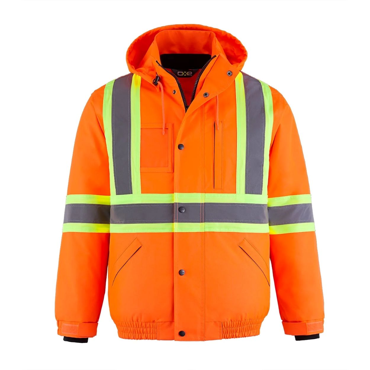 Hi-vis orange hybrid coat on a white background