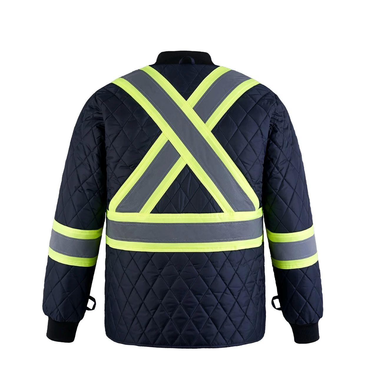 Hi-vis navy hybrid coat on a white background