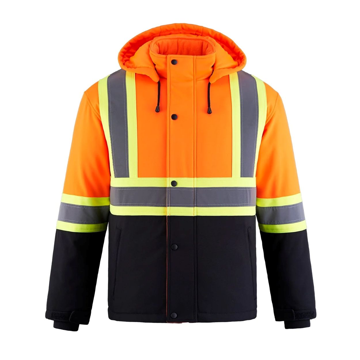 Hi-vis orange refrigeration jacket on a white background