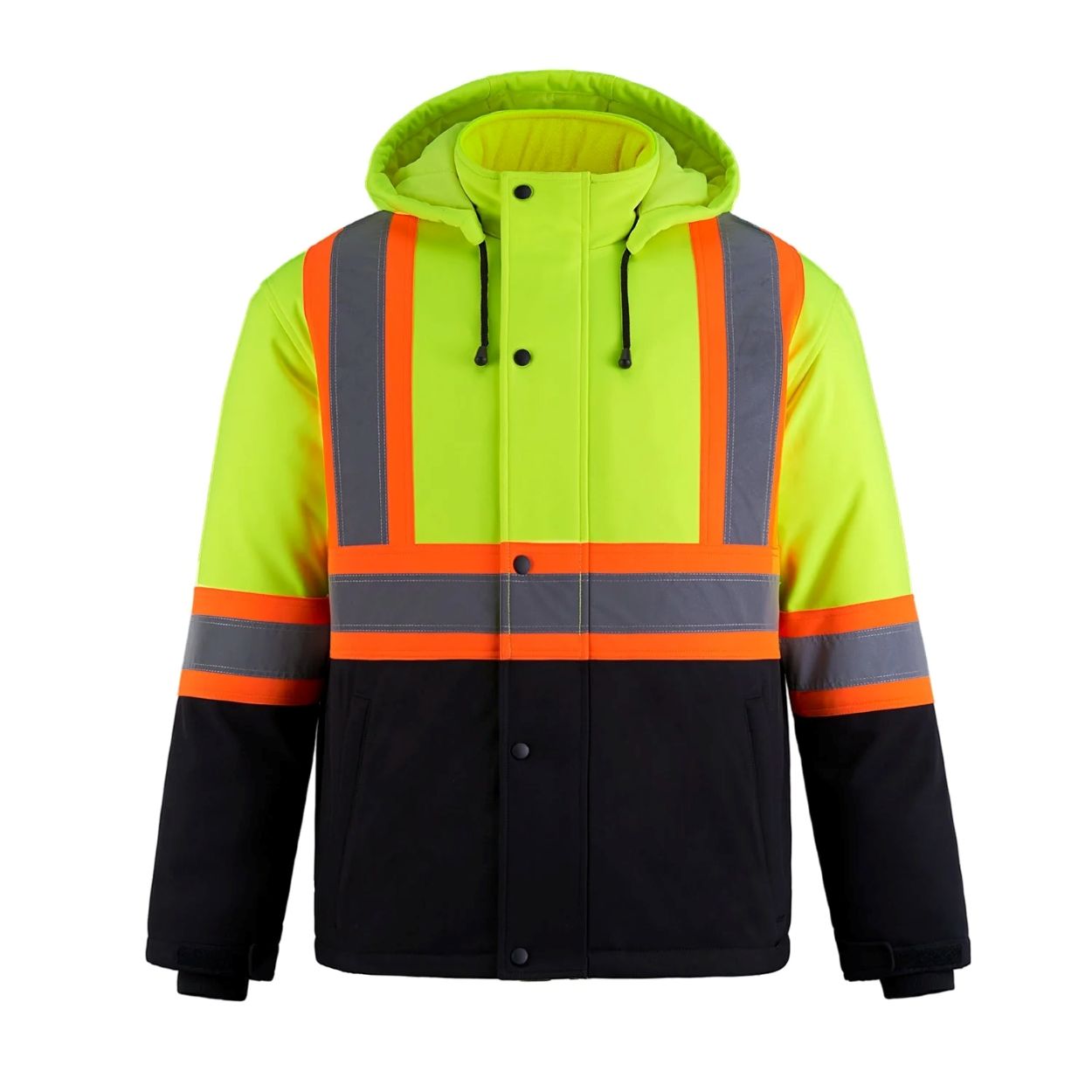 Hi-vis yellow refrigeration jacket on a white background