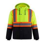 Hi-vis yellow refrigeration jacket on a white background