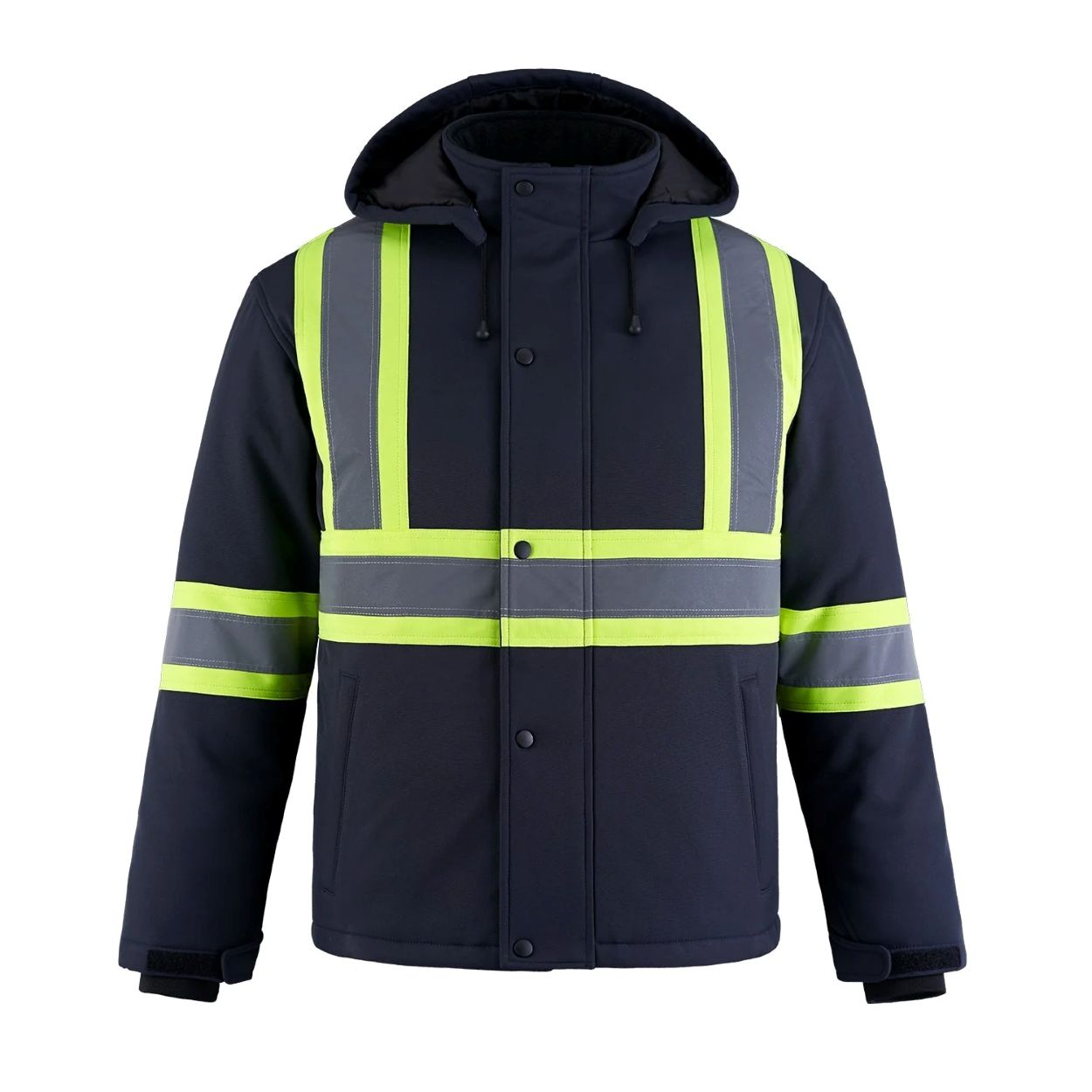 Hi-vis navy refrigeration jacket on a white background