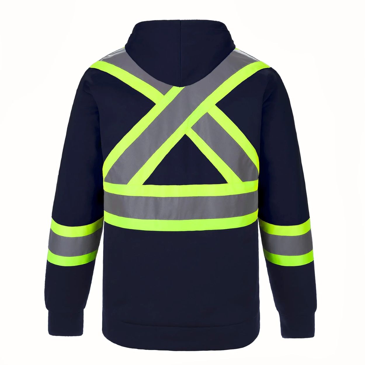 Hi-vis navy sweater on a white background