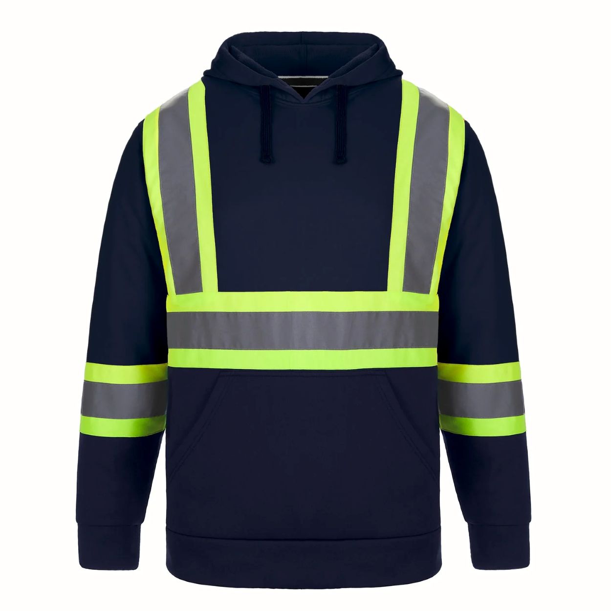 Hi-vis navy sweater on a white background