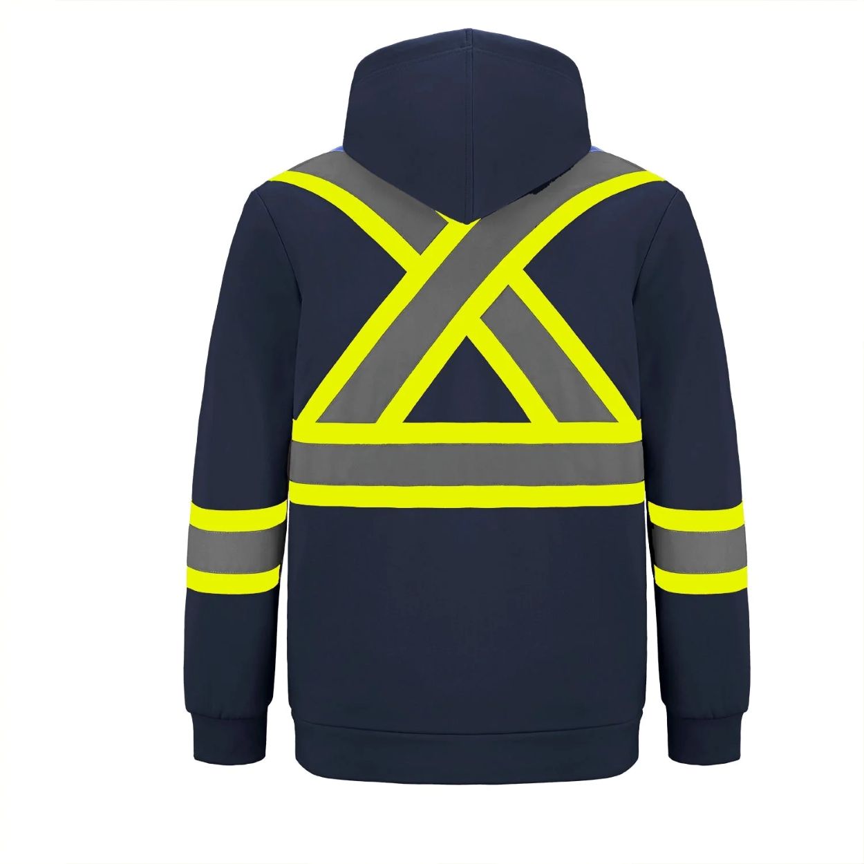 Hi-vis navy sweater on a white background