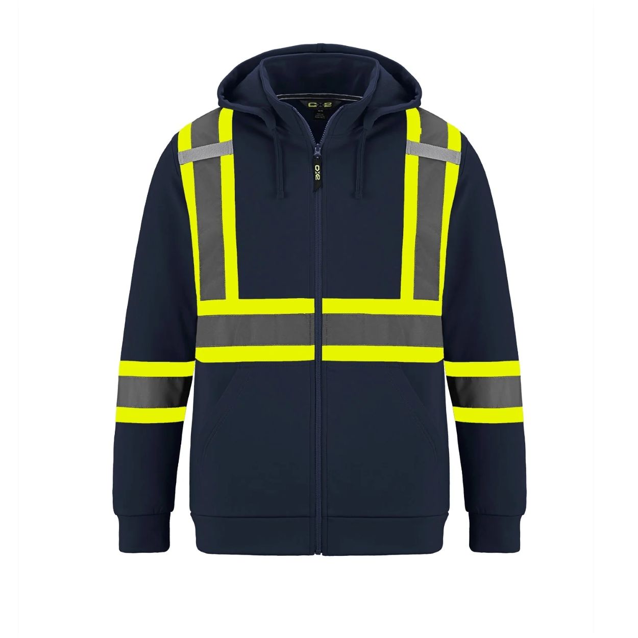 Hi-vis navy sweater on a white background