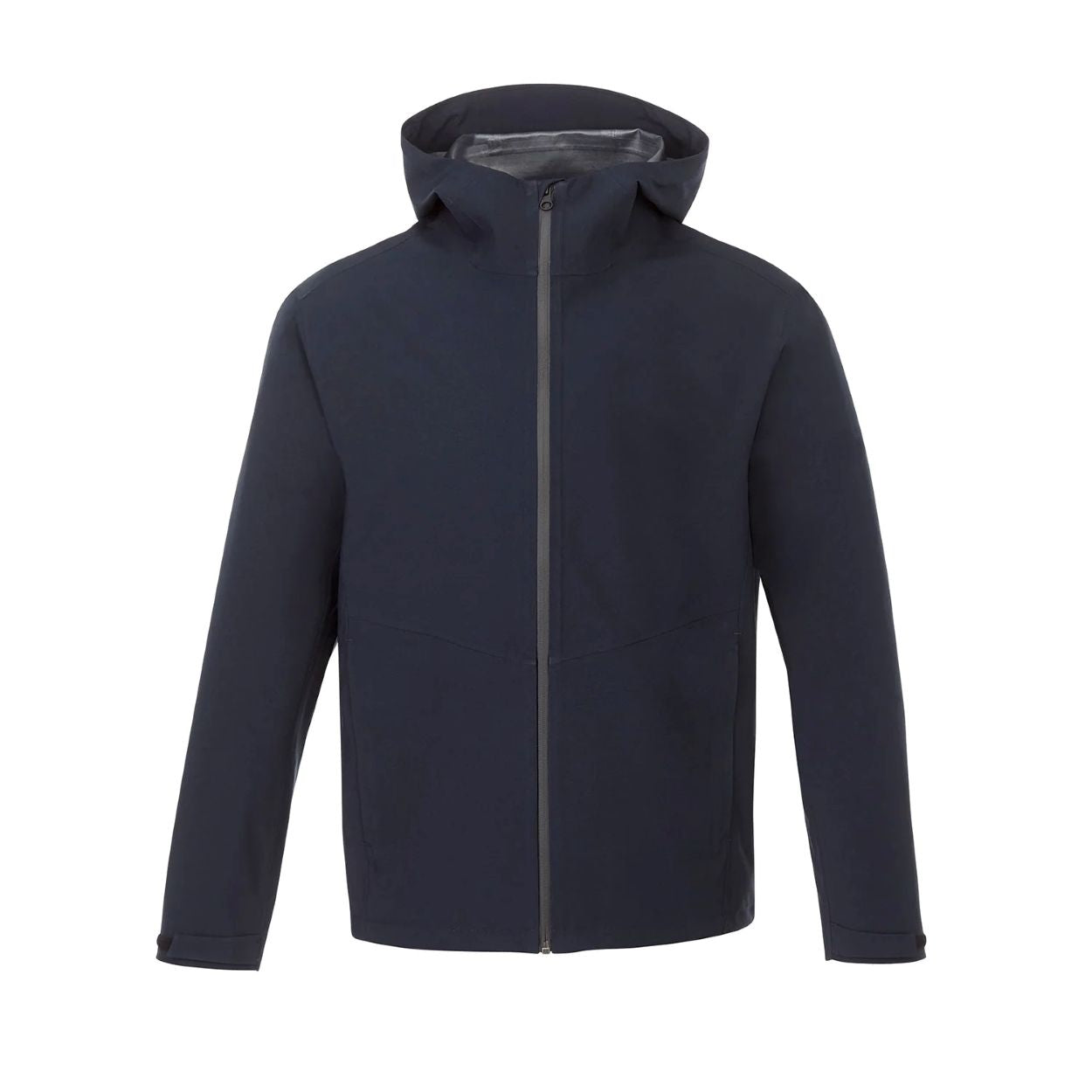 Navy rain jacket on a white background