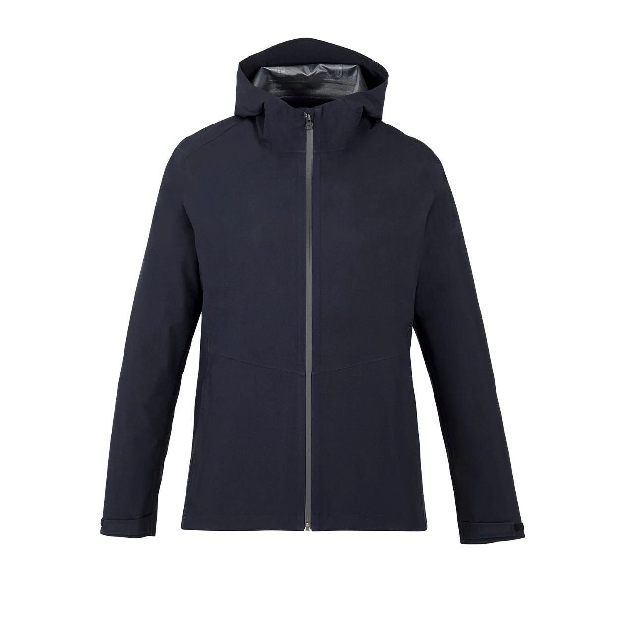 Navy rain jacket on a white background