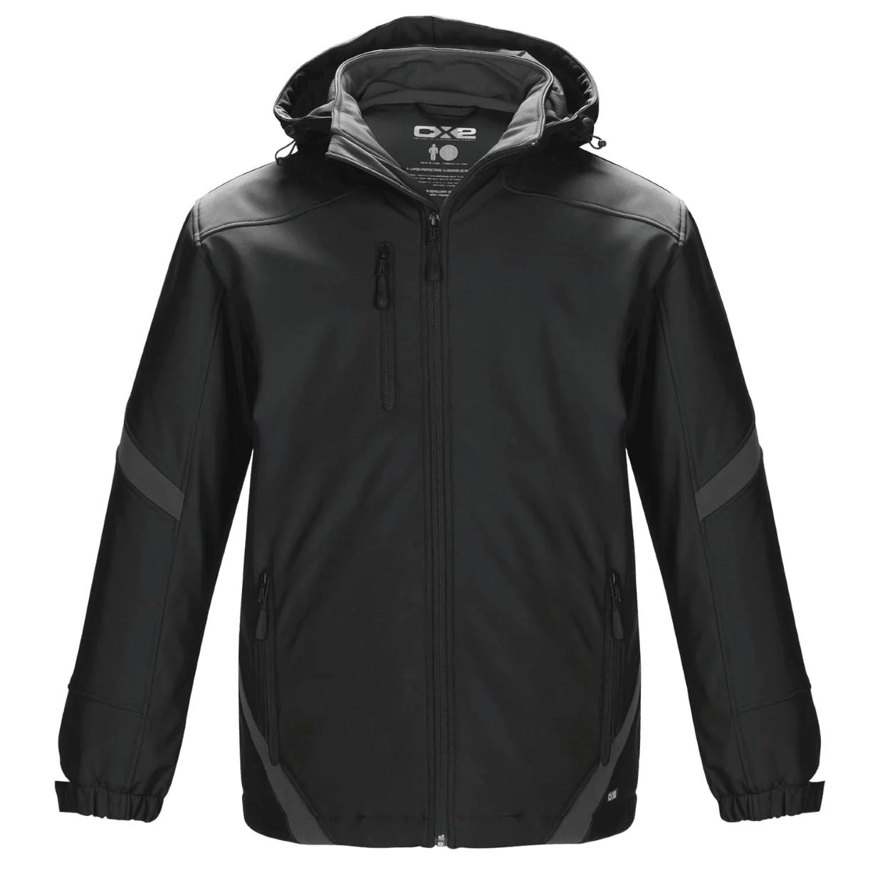 Black/gunmetal softshell jacket on a white background