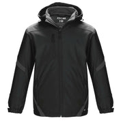 Black/gunmetal softshell jacket on a white background