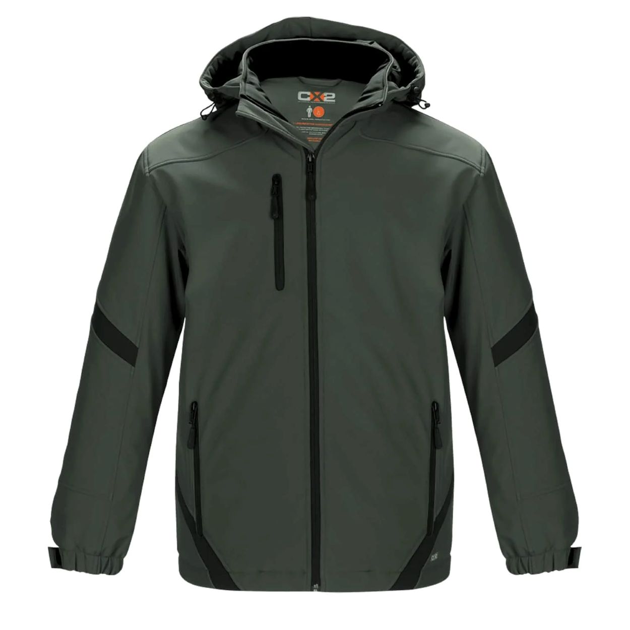 Gunmetal/black softshell jacket on a white background