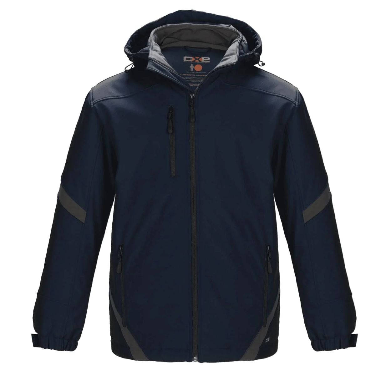 Navy/gunmetal softshell jacket on a white background