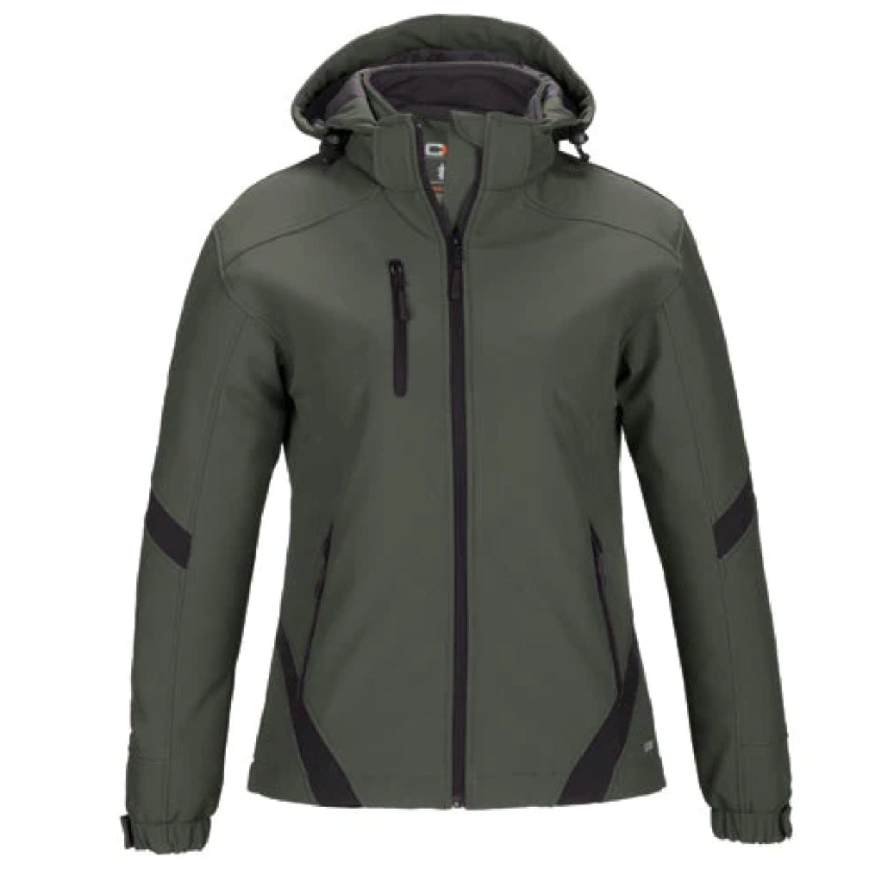 Gunmetal/black softshell jacket on a white background