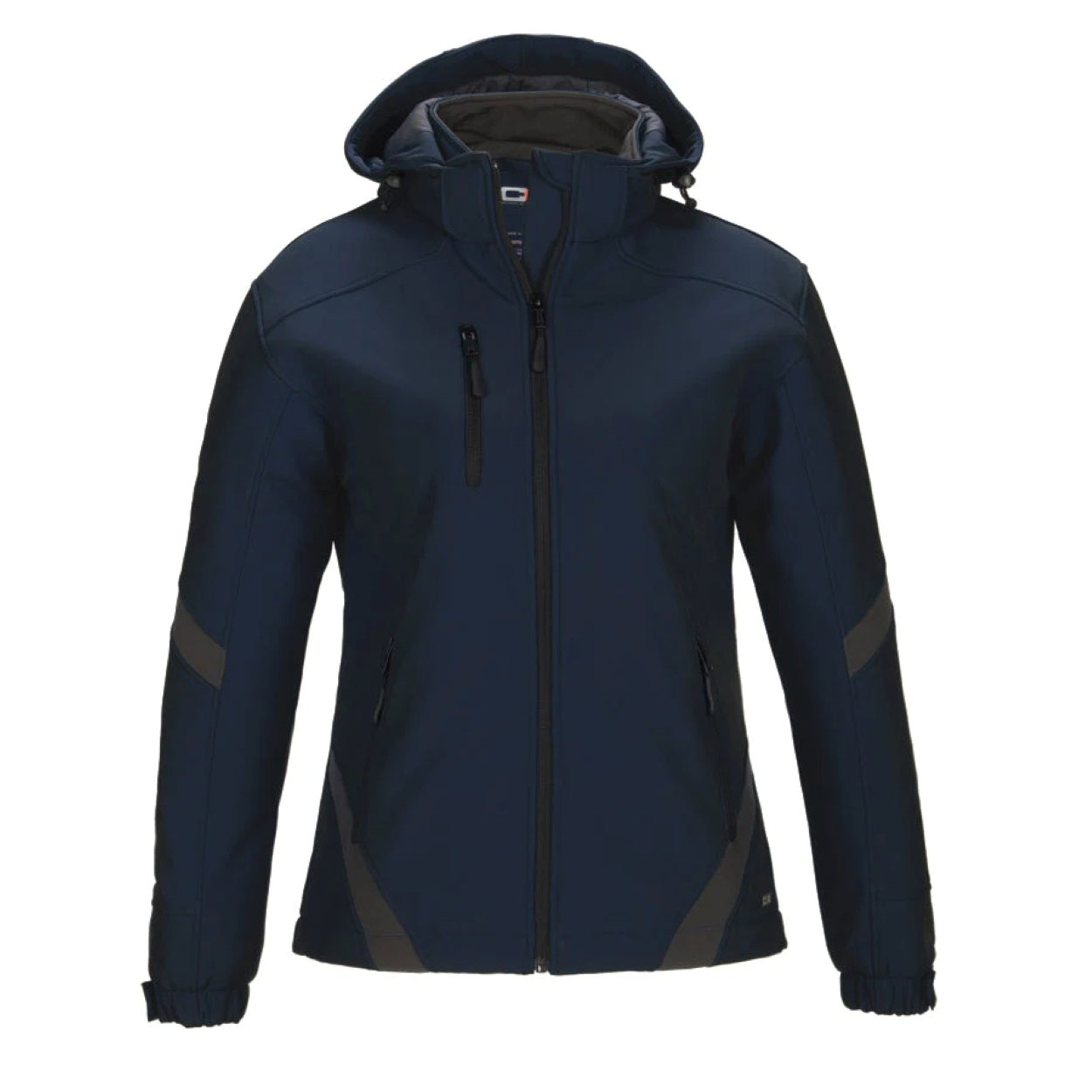 Navy/gunmetal softshell jacket on a white background