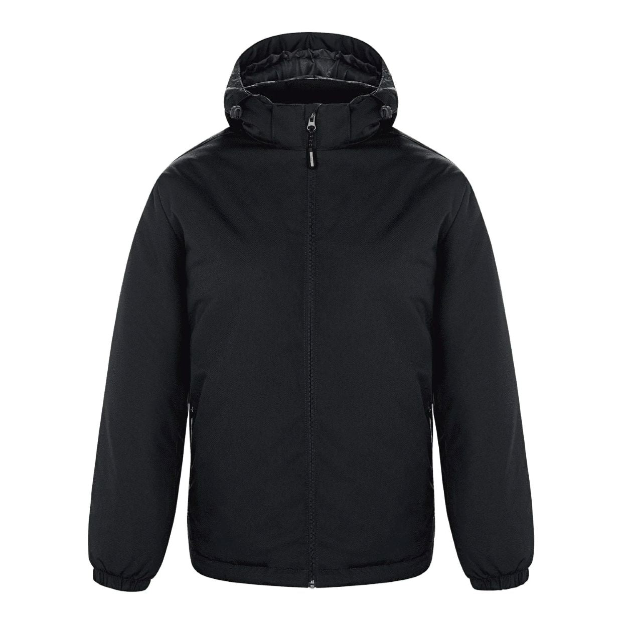 Black softshell jacket on a white background