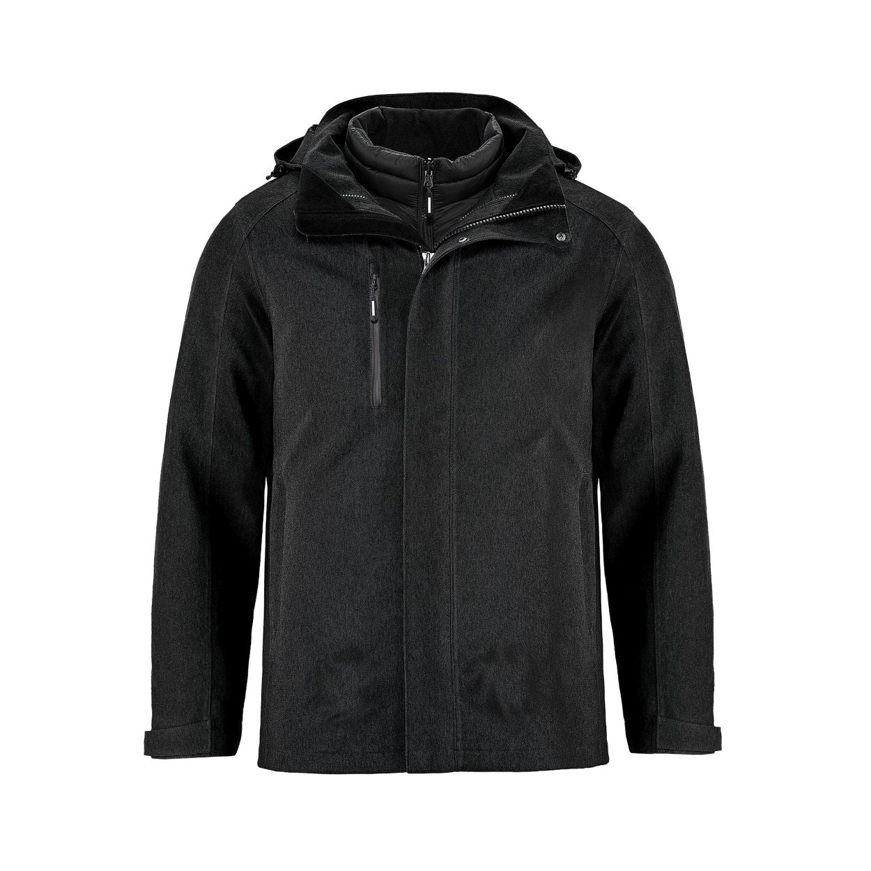 Black hybrid coat on a white background