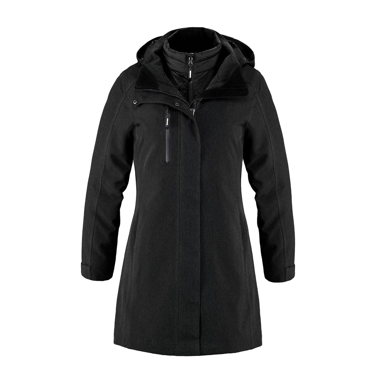 Black hybrid coat on a white background