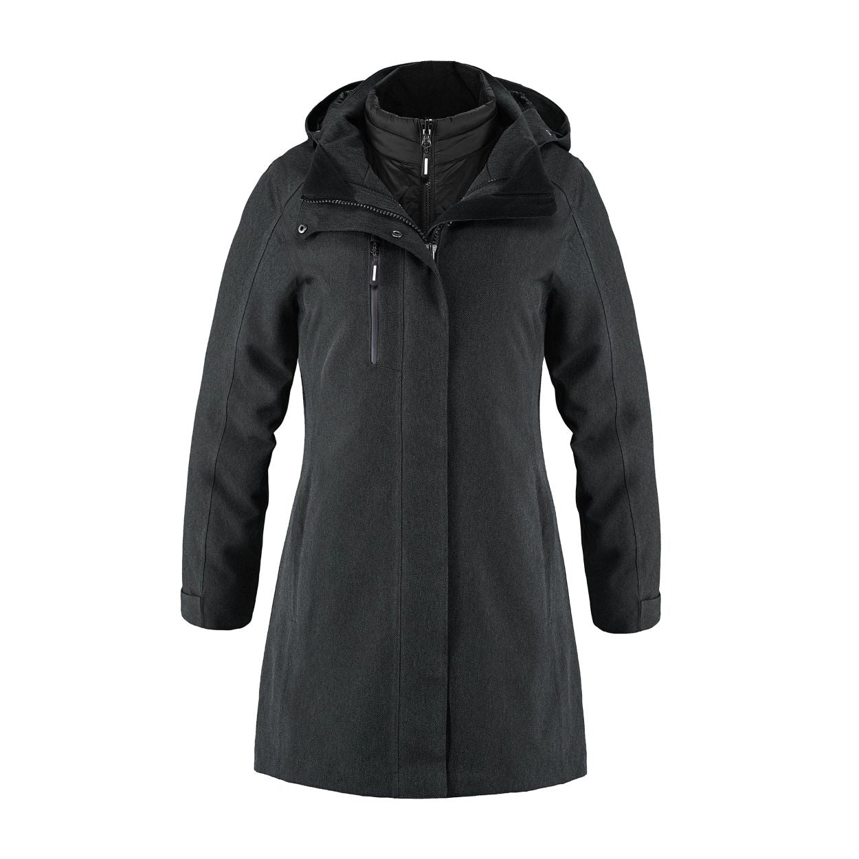 Charcoal hybrid coat on a white background